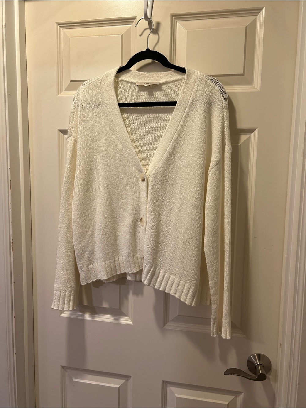 LOFT Cream V-Neck Button Cardigan